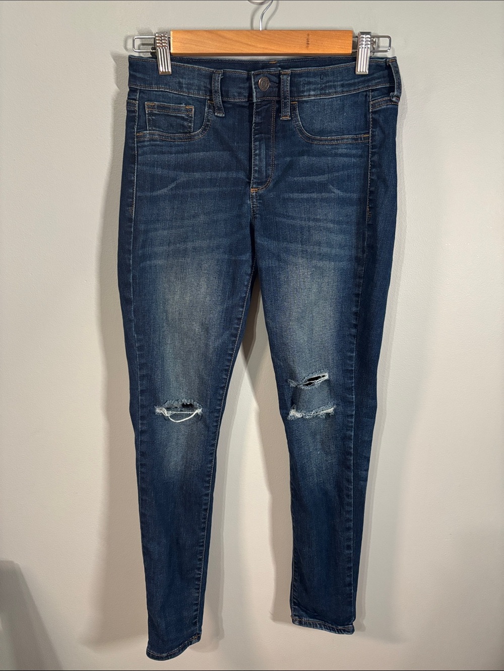 GAP Jeans Women's Size 4 Dark Blue Denim Favorite Jeggings Size 27 Regular Rips